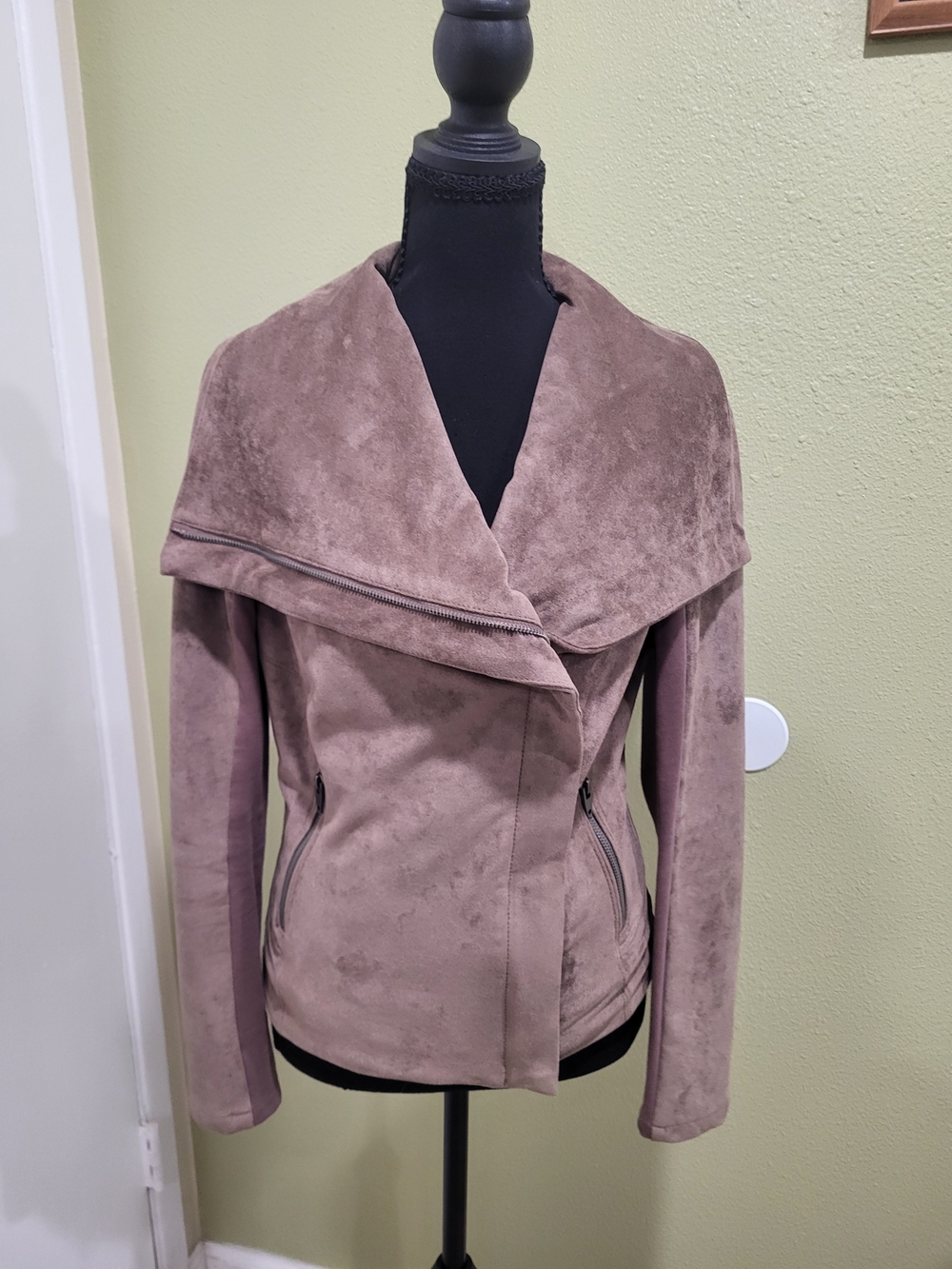 Women’s Taupe Faux Suede Asymmetrical Zip Jacket